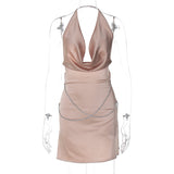 Women Dresses Spring and Summer Sexy Backless Chain Slim Sheath Dress