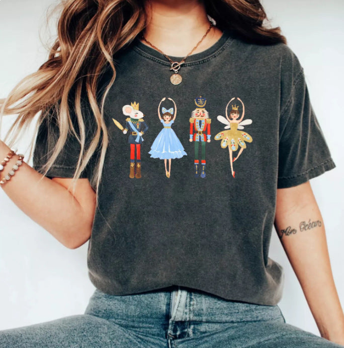 Washed old T-shirt retro animation short sleeve