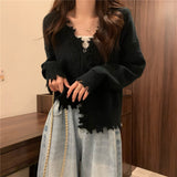 Women Knitted Cardigan V-neck Hole Autumn Sweater Coat