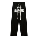 Men Sweatpants Letter Floral-Print Beaded Straight Sweatpants Exercise Casual Pants