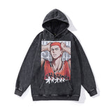 Men Hoodie Cartoon Printed Distressed Hoodie Retro Loose Hooded Sweater