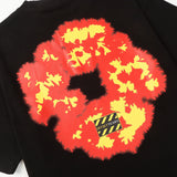 Denim Tears T Shirts Flame Wood Cotton Printed Loose Short Sleeve T-shirt