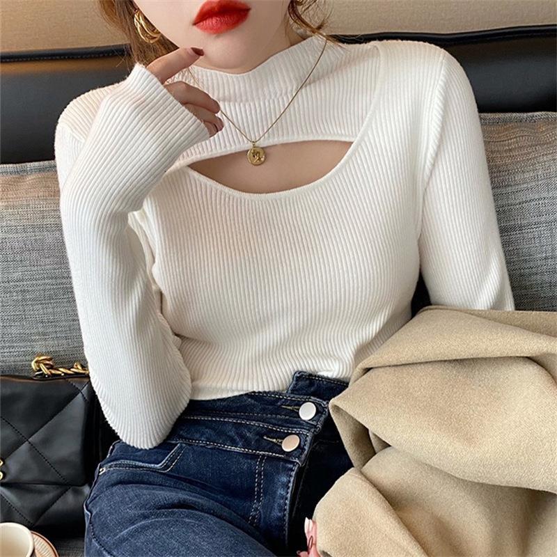 Women Knitwear Autumn and Winter Turtleneck Knitwear Hollow out