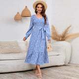Women Date Dress V-neck Floral Skirt Dress