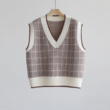 Women Knitted Pullover Autumn Winter Retro Short V-neck Sweater Vest Knitted Vest