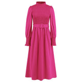 Women Date Dress Stand Collar Long Sleeve Skirt