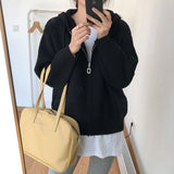 Women Knitted Cardigan Zipper Hooded Sweatshirt Casual Sweater Women's Loose Sweater Coat
