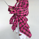 Women Trench Coat Autumn and Winter Leisure Loose Check Shirt Plaid Shirt Long Sleeve