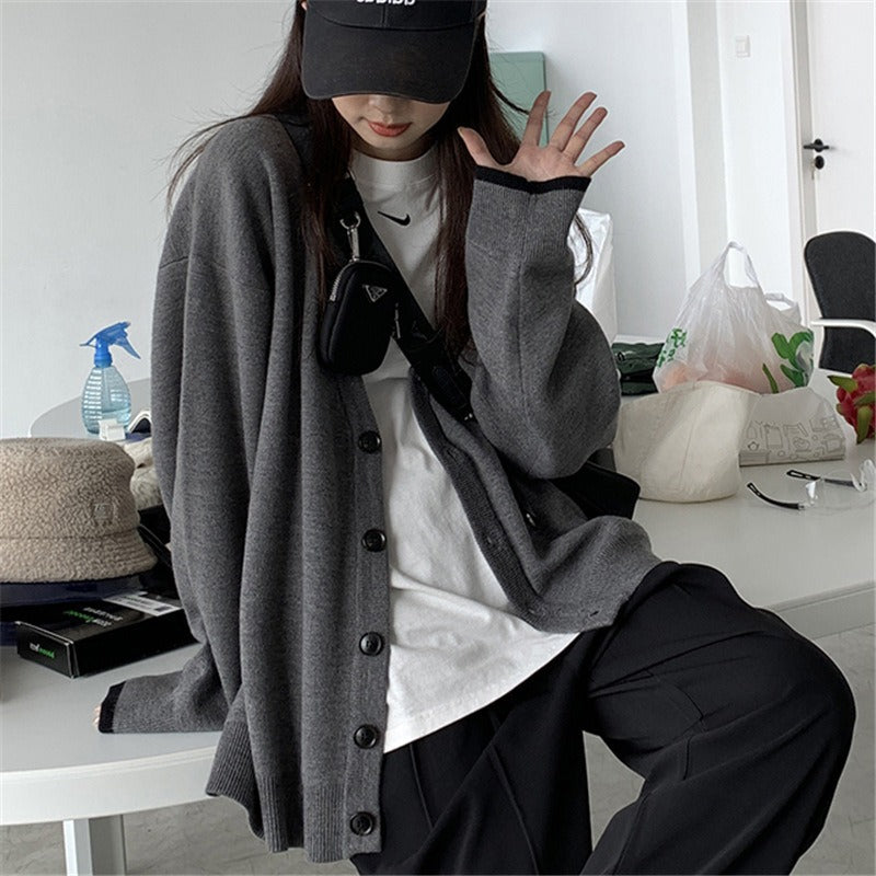 Women Knitted Cardigan Vintage Sweater Women's Coat Autumn and Winter Simplicity Casual Knitted Cardigan