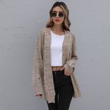 Women Knitted Sweater Autumn Long Sleeve Mixed Color Mid-Length Coat Sweater