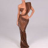 Women Dresses Sexy See-through Sheath Sequins Dress Dress Dress Long Skirt (Zns0409)