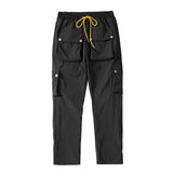 Men Sweatpants Multi-Pocket Cargo Pants Slit Loose Straight-Leg Trousers