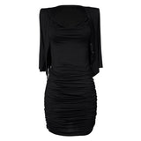 Women Dresses U-Collar Dress Hip Skirt Short Skirt Cardigan Coat