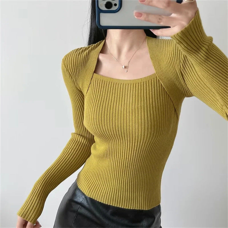 Women Sweater Knitwear off-Shoulder Pullover Slim Bottoming Shirt