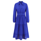 Women Date Dress Stand-up Collar Bowknot Dress Autumn and Winter