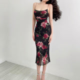 Women Dresses Straps Tulle Printed Slim Fit Dress Sexy Dress