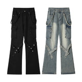 Men Jeans Washed Vintage Bandage Loose Casual Trousers