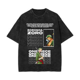 Washed retro cotton t-shirt, printed washed old short sleeves