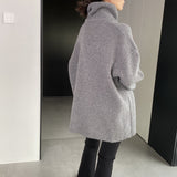 Women Cardigan Sweater Winter Zipper Coat Lapel Ins Long Sleeve Loose Sweater 1t8835