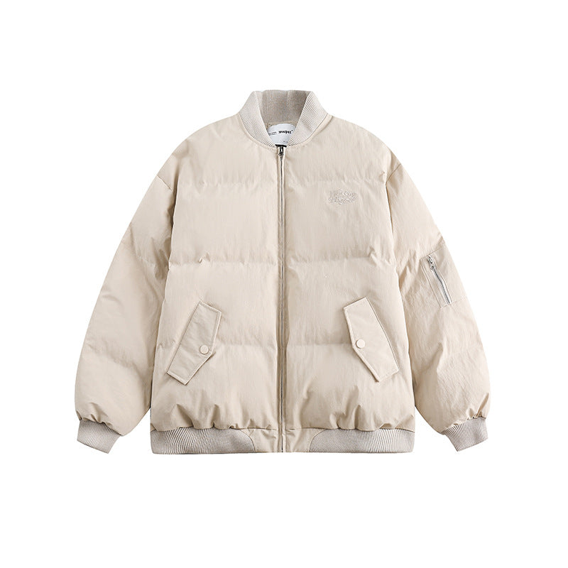 Unisex Winter Cotton Coat Embroidered Logo Baseball Collar Cotton Coat Loose Cotton Coat