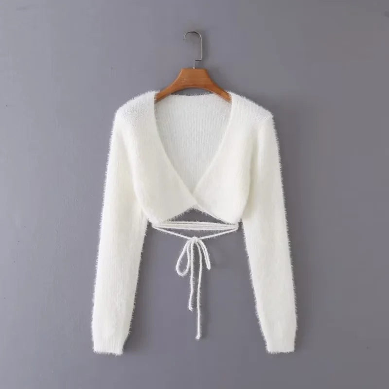 Women Sweater Knit Wear Fall Slim Fit V-neck Plush Knitted Cardigan