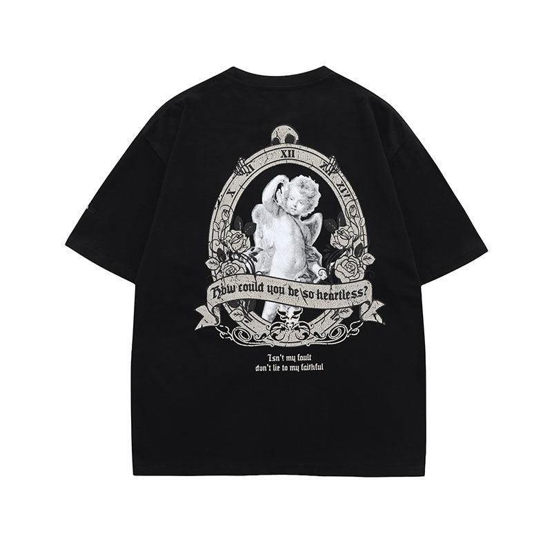 Men T Shirt Vintage Angel Print Short Sleeve T-shirt
