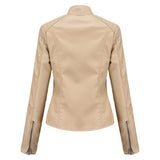 Red Leather Jacket Spring and Autumn Coat Women's Motorcycle Clothing Stand Collar Leather Jacket