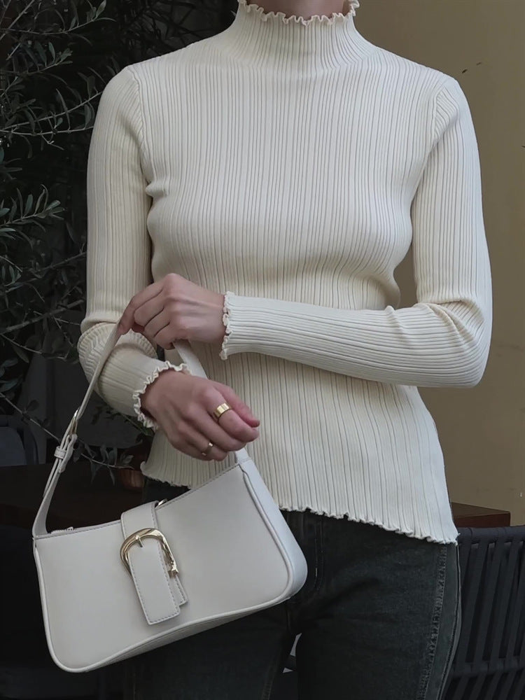 Ladies Leisure Knitwear Skinny Knit Bottoming Shirt Autumn and Winter Long-Sleeved Shirt