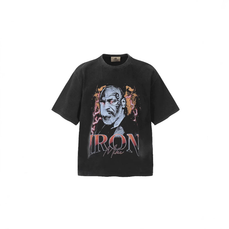 Men T-shirts Tyson Boxer IRON BIG FACE printed washed old short-sleeved T-shirts