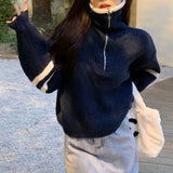 Women Knitwear Fall and Winter Lapels Half Zipper Sweater Loose Sweater