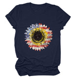 Sunflower Print Short Sleeve Casual Crew Neck T-Shirt Top