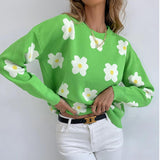 Women Knitted Sweater Leisure Pullover Knitted Sweaters Women's Clothing round Neck Long Sleeve Loose Jacquard Sweater