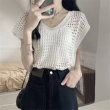 Women Knitwear Summer Hollow out V-neck Sleeveless Knitwear