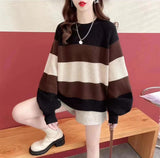 Women Knitwear Autumn and Winter Striped round Neck Sweater Loose Sweater