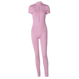 Women Jumpsuit Summer Slim-Fit Zipper Short-Sleeved Jumpsuit