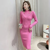 Women Maxi Dress Autumn and Winter off-the-Shoulder Slim Knit Dress