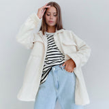 Women Trench Coat Knitted Lambswool Thick Coat Autumn and Winter White Loose