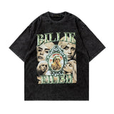 Men T Shirt Vintage Angel Print Wash Short Sleeve T-shirt