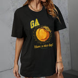 Peach print fashion trend round neck long loose women's