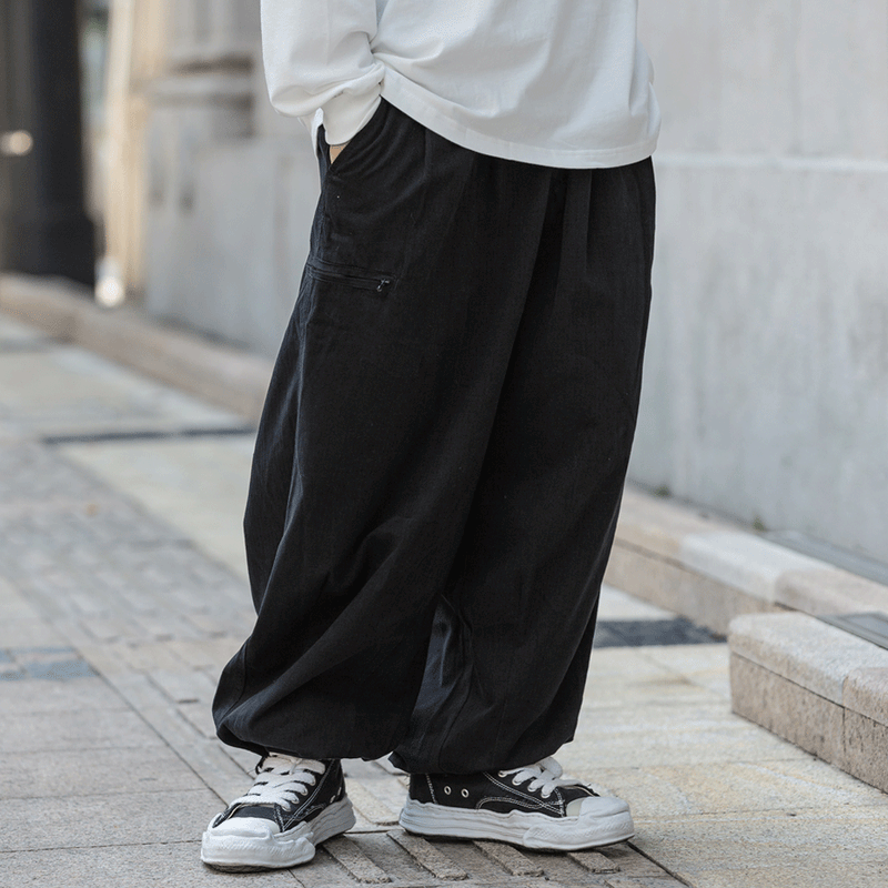 Men Sweatpants Solid Color Overalls Men's Retro Loose Wide Leg Pants Casual Pants