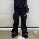 MIJKO Men Vintage Pants MIJKO Casual trousers three-dimensional pocket micro-zipper overalls