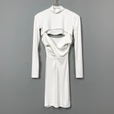 Women Dresses Turtleneck Long Sleeve Blouse V-neck Brace Dress Two-Piece Suit Hip Skirt