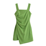 Women Tops Summer Retro Square Collar Linen Sling Dress