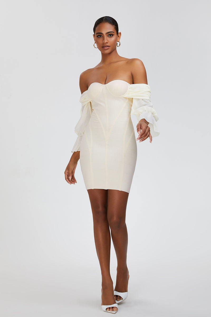 Women Evening Dress Lantern Sleeve Dress off-the-Shoulder Puff Sleeves Formal Dress Bandage One-Piece Dress Dress
