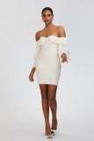 Women Evening Dress Lantern Sleeve Dress off-the-Shoulder Puff Sleeves Formal Dress Bandage One-Piece Dress Dress