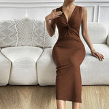 Women Dress Sexy V-neck Sheath Sleeveless Dress