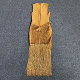 Women Evening Dress Tassel Dress V-neck Prom Evening Gown