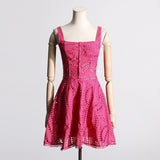 Women Dresses Summer Strap Lace Embroidery Hollow Dress (Qymy0409)