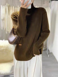 Women Knitted Pullover High Neck Split Autumn Winter Sweater Casual Bottoming Shirt