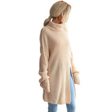 Women Knitted Sweater Fall/Winter Split Long Sleeve High Collar Sweater Dress